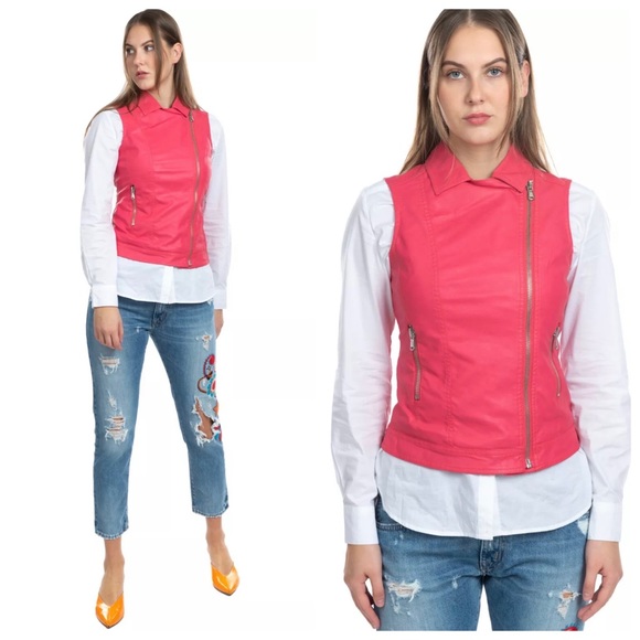 Liu Jo Jeans Pink Leather Moto Vest